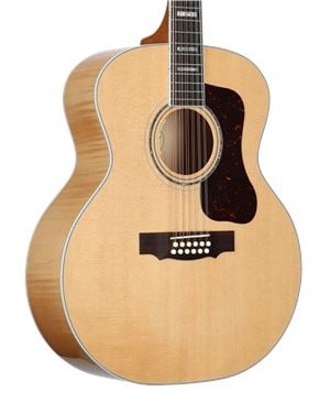 Guild F512E Jumbo Maple 12-String Acoustic Electric Guitar with Case Body Angled View